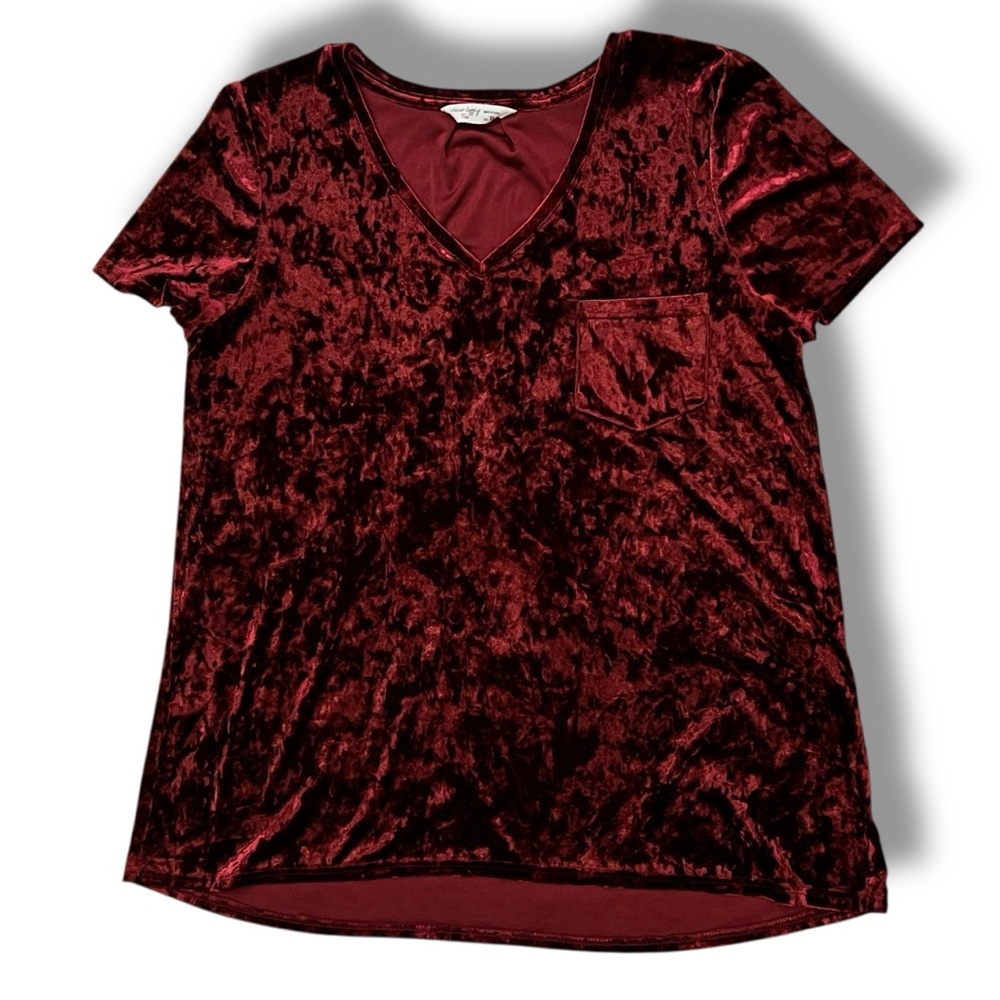 Spring & Mercer Velvet Legging Tee Burgundy Soft Velvet Tunic Top Pocket XL A-7